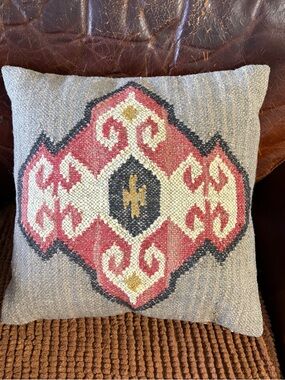 Kilim Cushion Throw Pillow 18"x18" Wool & Jute Blend Grandin Road Southwestern